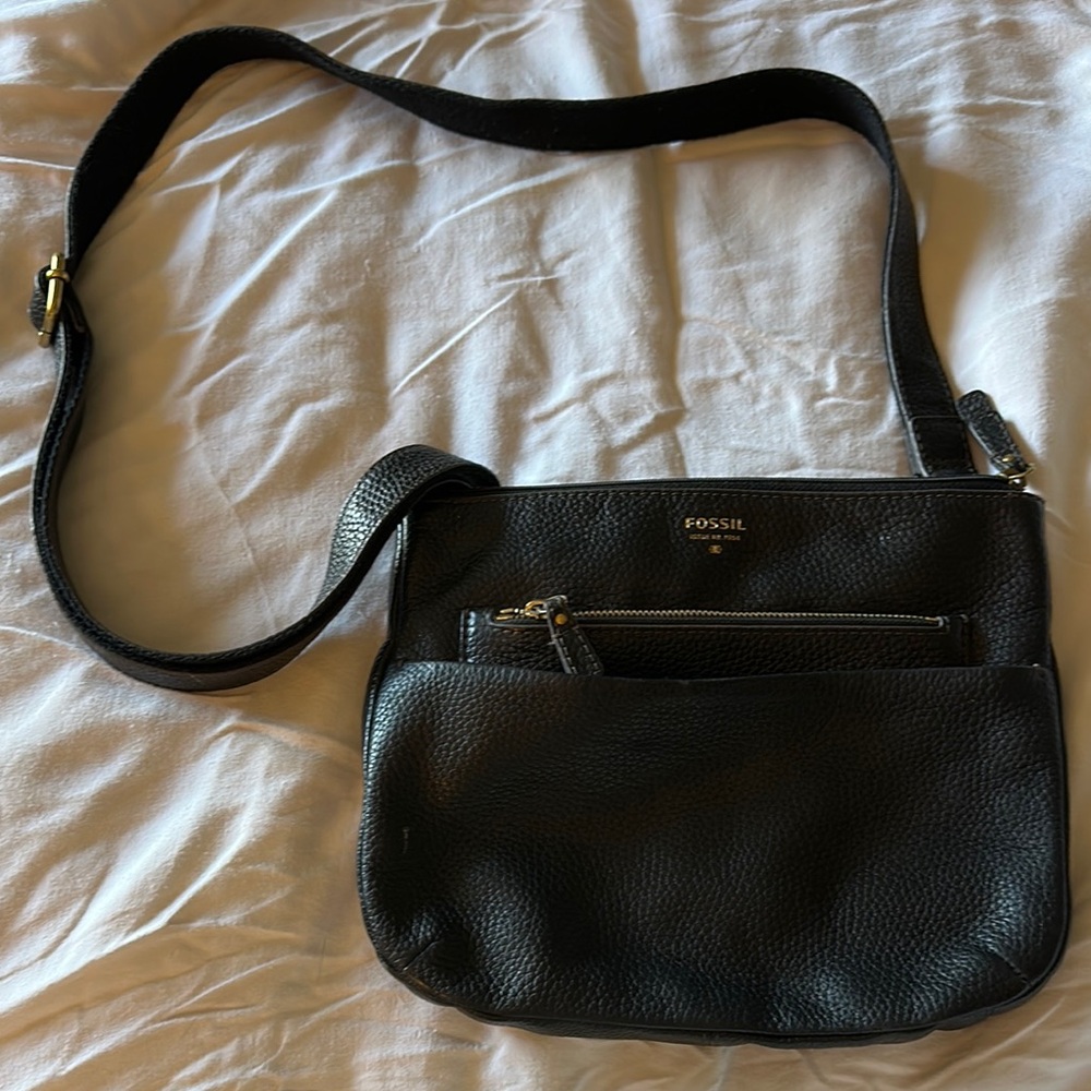 Fossil Black Leather Crossbody Bag